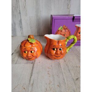 Vintage sugar creamer anthropomorphic‎ pumpkin ceramic Halloween